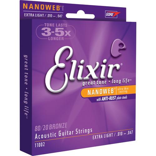 ELIXIR Extra Light Gauge Acoustic 80 20 Bronze NANOWEB Coated Guitar Strings