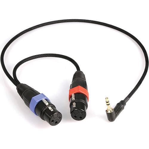 Remote Audio Unbalanced Stereo Breakout Cable, 2 XLR3F to 3.5mm Right Angle TRS Jack