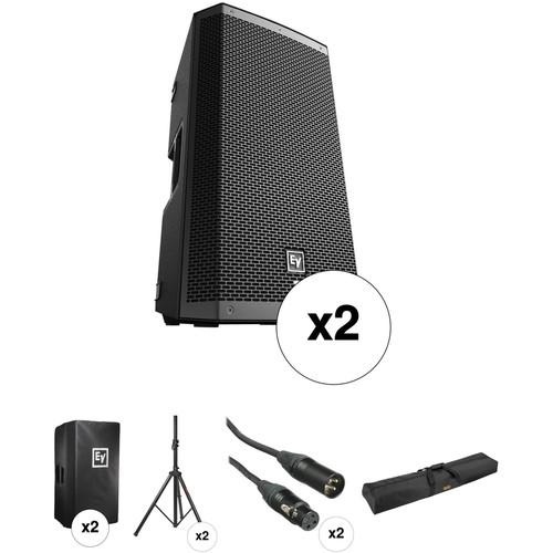 Electro-Voice Dual ZLX-12P-US 12" Two-Way Powered Loudspeakers & Essential Accessories Kit