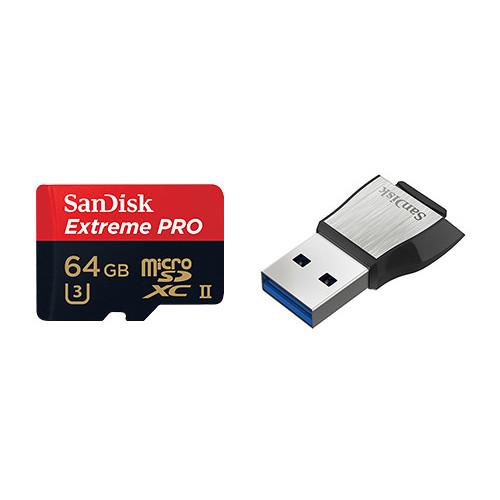 SanDisk 64GB Extreme PRO UHS-II microSDXC Memory Card with USB 3.0 Adapter