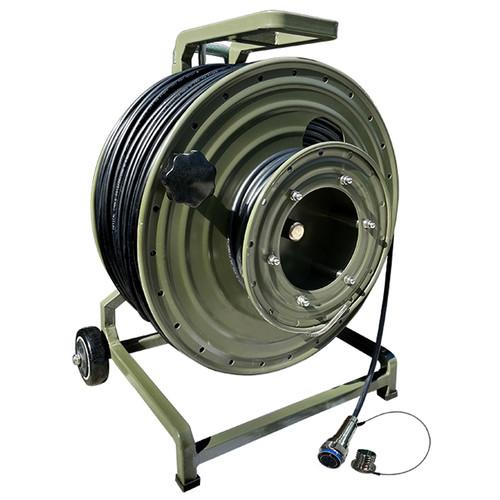 Tactical Fiber Systems Hybrid Shielded Tactical Fiber Cable on Military Reel Terminated with Stainless Steel Magnum Connectors