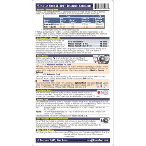 PhotoBert CheatSheet for Nikon SB-500 Speedlight