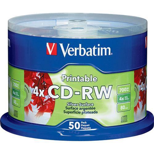 Verbatim CD-RW 700MB, 2-4x DataLifePlus, Silver, Inkjet Printable Recordable Disc