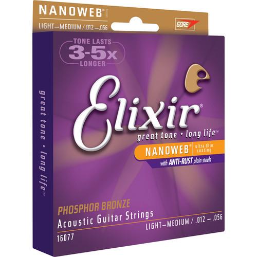 ELIXIR Light-Medium Gauge Acoustic Phosphor Bronze NANOWEB Coated Guitar Strings