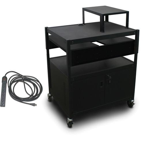 Marvel Spartan Series MVBACS2432-02E Adjustable Media Projector Cart with Cabinet, Expansion Shelf, 2 Pull-Out Side Shelves, and Electrical Cord