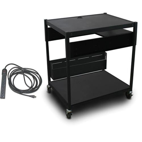 Marvel Spartan Series MVBAEE2432-01E Adjustable Media Projector Cart with 1 Pull-Out Side Shelf & UL Listed 8-Outlet Electrical Unit
