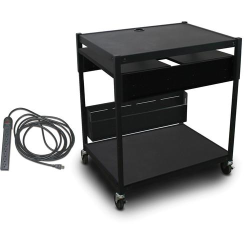 Marvel Spartan Series MVBAEE2432-02E Adjustable Media Projector Cart with 2 Pull-Out Side Shelves & UL Listed 8-Outlet Electrical Unit