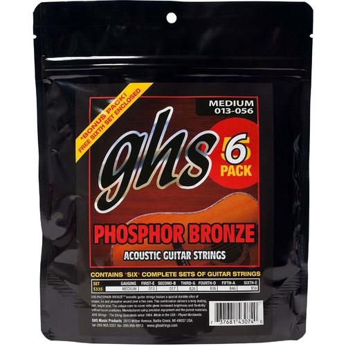 GHS S335-5 Standard Medium Phosphor Bronze Multi-Pack Acoustic Guitar Strings