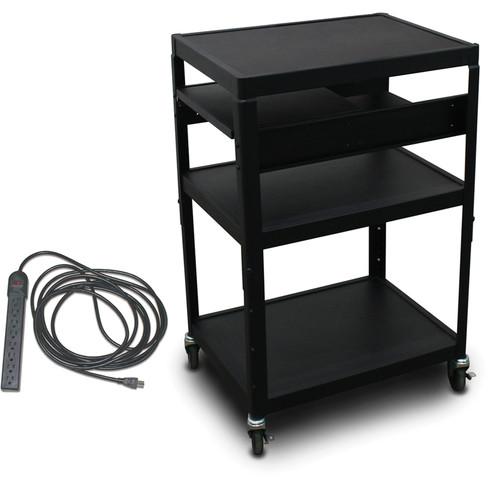 Marvel Vizion Spartan Series MV2642 24 x 18" Height-Adjustable A V Cart with 2 Pull-Out Side Shelves & UL Listed 8-Outlet Electrical Unit