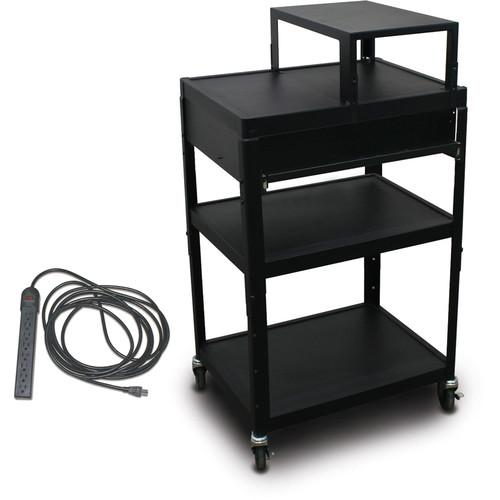 Marvel Vizion Spartan Series MV2642 24 x 18" Height-Adjustable A V Cart with with Expansion Shelf, 1 Pull-Out Front Shelf, & UL Listed 8-Outlet Electrical Unit