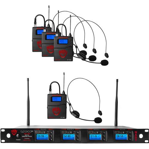 Nady 4W-1KU Quad UHF Wireless Receiver System with Four HM-3 Head-Worn Microphones