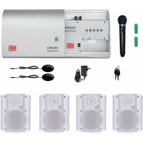 OWI Inc. Infrared Wireless Microphone System with One Handheld Mic and Four White P8378P Patio Blaster P Series Speaker