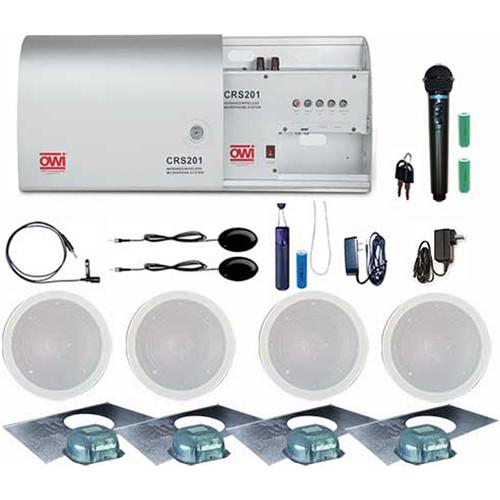 OWI Inc. Infrared Wireless Microphone System with One Handheld Mic, One Pendant Mic, One Lapel Mic, and 4 IC6 In-Ceiling Speakers