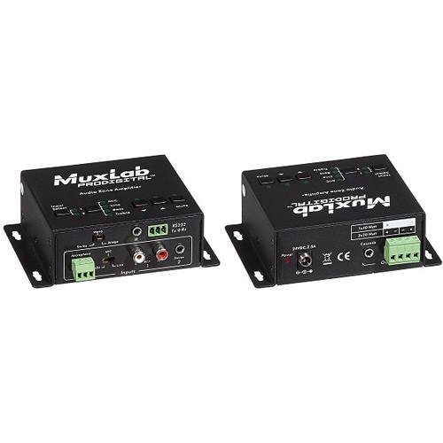 MuxLab Audio Zone Amplifier with Two Stereo Inputs, Microphone Input, and Two Speaker Outputs