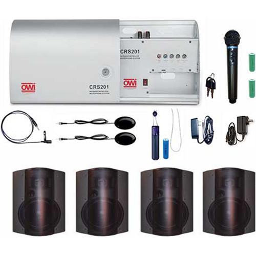 OWI Inc. CRS201-HP-5278B4 Infrared Wireless Microphone System with 4 P5278P-B 5" Speaker Combo Package
