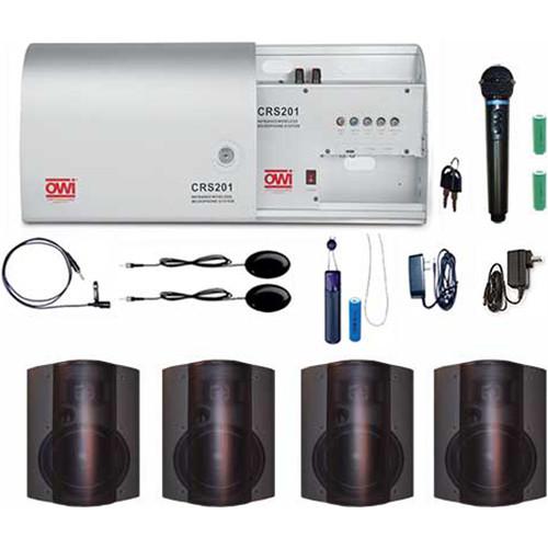 OWI Inc. CRS201-HP-8378B4 Infrared Wireless Microphone System with 4 P8378P-B 8" Speaker Combo Package