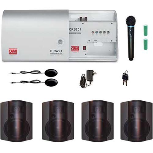 OWI Inc. Infrared Wireless Microphone System with One Handheld Mic and Four Black P8378P Patio Blaster P Series Speaker
