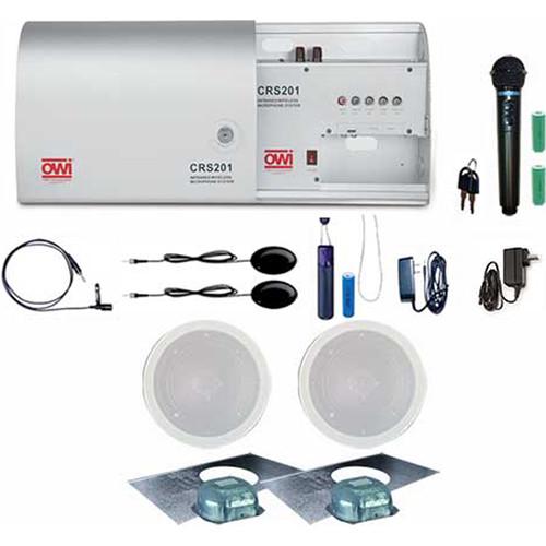 OWI Inc. Infrared Wireless Microphone System with One Handheld Mic, One Pendant Mic, One Lapel Mic, and 2 IC6 In-Ceiling Speakers