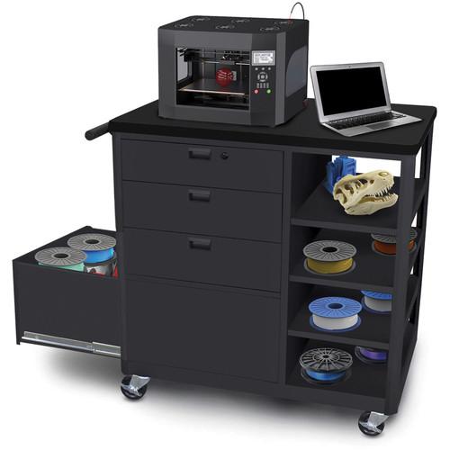 Marvel Mobile 3D Printer Cart with Three Front Locking Drawers and Four Side Shelves