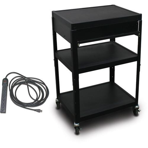 Marvel Vizion Spartan Series MV2642 24 x 18" Height-Adjustable A V Cart with 1 Pull-Out Front Shelf & UL Listed 8-Outlet Electrical Unit
