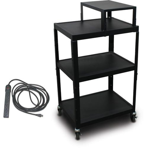 Marvel Vizion Spartan Series MV2642 24 x 18" Height-Adjustable A V Cart with Expansion Shelf & UL Listed 8-Outlet Electrical Unit