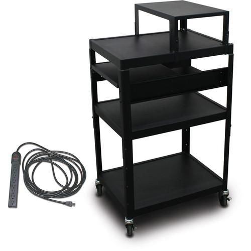 Marvel Vizion Spartan Series MV2642 24 x 18" Height-Adjustable A V Cart with with Expansion Shelf, 2 Pull-Out Side Shelves, & UL Listed 8-Outlet Electrical Unit