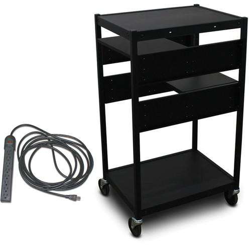 Marvel Vizion Spartan Series MVBFEE2418-02E Classroom Media Projector Cart with 2 Pull-Out Side Shelves and UL Listed 8-Outlet Electrical Unit