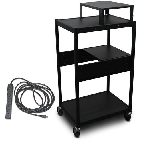 Marvel Vizion Spartan Series MVBFES2418-01E Classroom Media Projector Cart with 1 Pull-Out Side Shelf, Expansion Shelf, & UL Listed 8-Outlet Electrical Unit