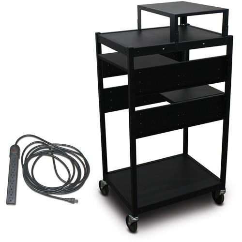 Marvel Vizion Spartan Series MVBFES2418-02E Classroom Media Projector Cart with 2 Pull-Out Side Shelves, Expansion Shelf, & UL Listed 8-Outlet Electrical Unit