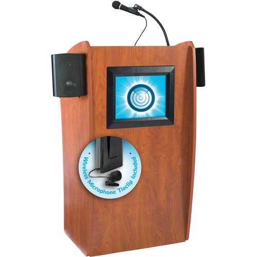 Oklahoma Sound 612-S Vision Floor Lectern with LCD Display, Speakers, and LWM-6 Tie-Clip Lavalier Wireless Microphone