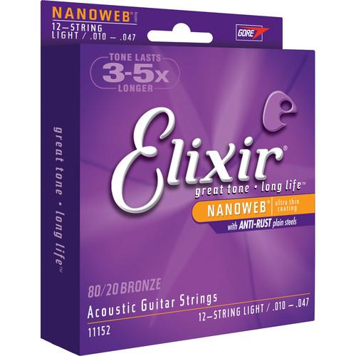 ELIXIR 12-String Light Gauge Acoustic 80 20 Bronze NANOWEB Coated Guitar Strings