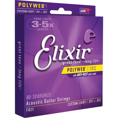 ELIXIR Custom Light Gauge Acoustic 80 20 Bronze POLYWEB Coated Guitar Strings