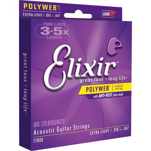 ELIXIR Extra Light Gauge Acoustic 80 20 Bronze POLYWEB Coated Guitar Strings