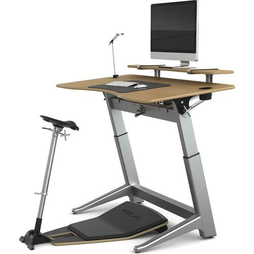 Focal Upright Furniture Locus Bundle Pro with White Oak Desk, Matte Black Seat, Anti-Fatigue Mat & Accessories
