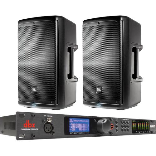 JBL Dual EON610 10" 2-Way Powered Speakers & dbx DriveRack PA2 Speaker Management System