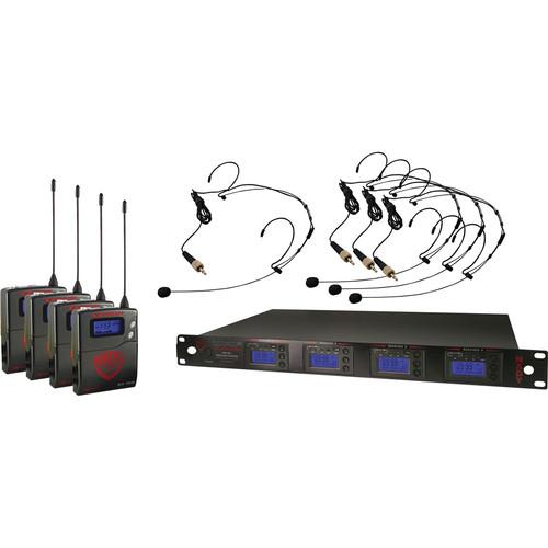 Nady 4W-1KU Quad UHF Wireless Receiver System with Four HM-10 Head-Worn Microphones