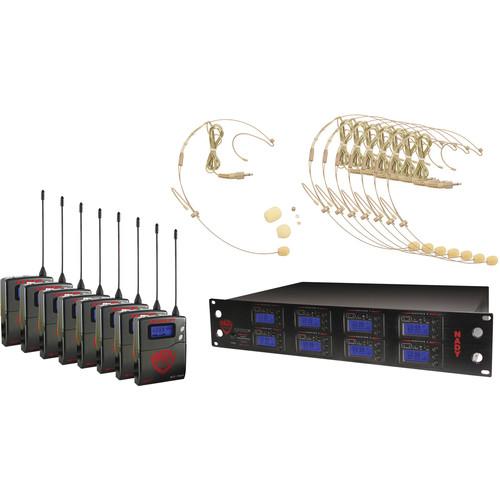 Nady 8W-1KU UHF Wireless Receiver System for Eight Simultaneous Transmitters with HM-10 Head-Worn Microphone