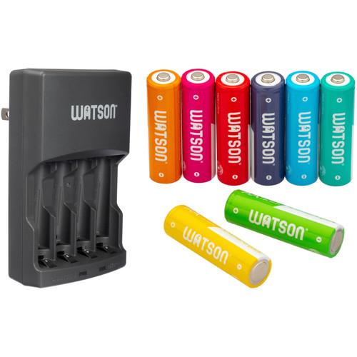 Watson 4-Hour Rapid Charger Kit with 8 Chroma AA NiMH Batteries & Cases