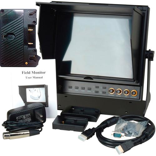 Delvcam 9.7" Dual Input HDMI Monitor with AB Gold Mount Type Battery Plate & Sun Hood