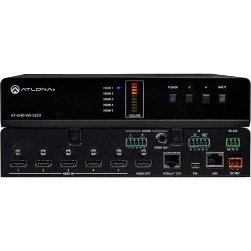 Atlona 4K UHD 5-Input HDMI Switcher with Mirrored HDMI and HDBaseT Outputs and PoE