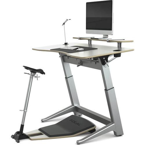 Focal Upright Furniture Locus Bundle Pro with Glacier White Desk Seat, Anti-Fatigue Mat & Accessories