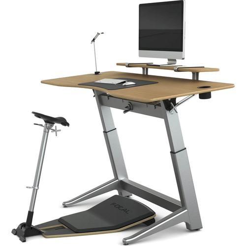 Focal Upright Furniture Locus Bundle Pro with White Oak Desk, Matte Black Seat, Anti-Fatigue Mat & Accessories