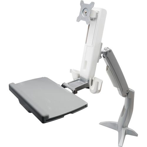 Dyconn Desk-Mounted Sit Stand Workstation Mount with Foldable Keyboard Tray and Retractable Mouse Tray