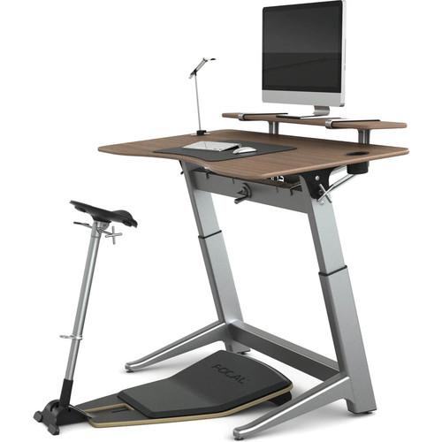 Focal Upright Furniture Locus Bundle Pro with Black Walnut Desk, Matte Black Seat, Anti-Fatigue Mat & Accessories