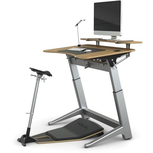 Focal Upright Furniture Locus Bundle Pro with White Oak Desk, Matte Black Seat, Anti-Fatigue Mat & Accessories