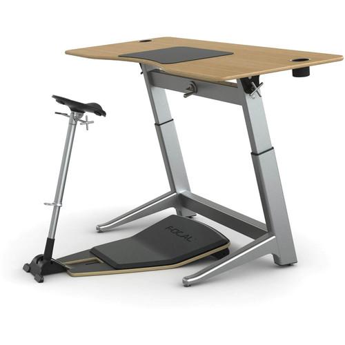 Focal Upright Furniture Locus Bundle with White Oak Desk, Matte Black Seat, and Anti-Fatigue Mat