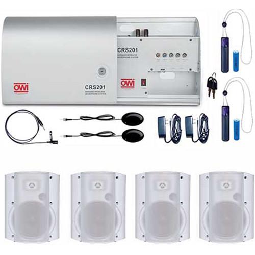 OWI Inc. CRS201-2P-5278W4 IR Wireless Microphone System with 4x White P5278 5" Speakers Combo Package