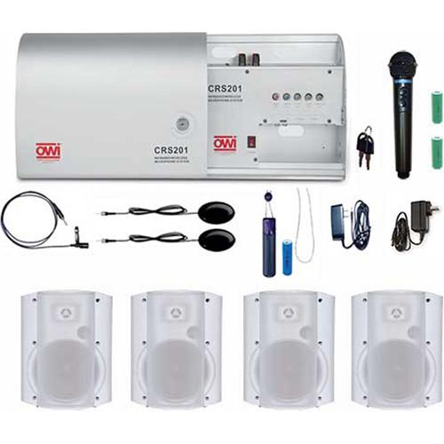 OWI Inc. CRS201-HP-5278W4 Infrared Wireless Microphone System with 4 P5278P-W 5" Speaker Combo Package