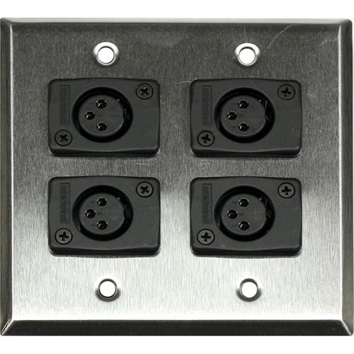 Whirlwind WP2 4FW 2-Gang Wall Plate with 4 Whirlwind WC3F Female XLR Terminals