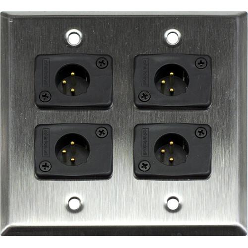 Whirlwind WP2 4MW 2-Gang Wall Plate with 4 Whirlwind WC3M Male XLR Terminals